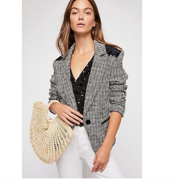 Free People Black White Houndstooth Rodeo Blazer Jacket - Picture 1 of 9